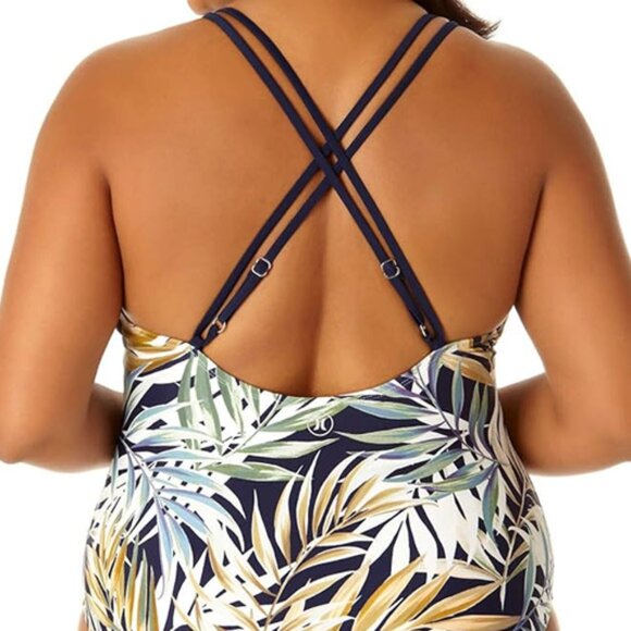 NEW Hurley Women's L One Piece Swimsuit Cayman Palms Tropical Leaf UPF 50+ Comfy - Picture 5 of 14
